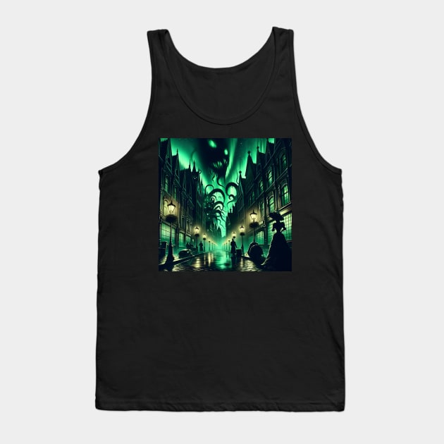 A Victorian city street where shadows turn into monstrous forms under a green sky Tank Top by OddHouse